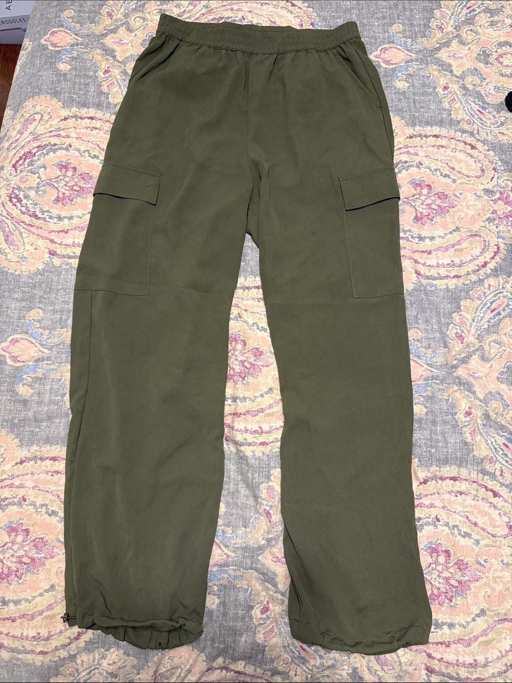 Men's Olive Green Cargo Pants - Elastic Waist
